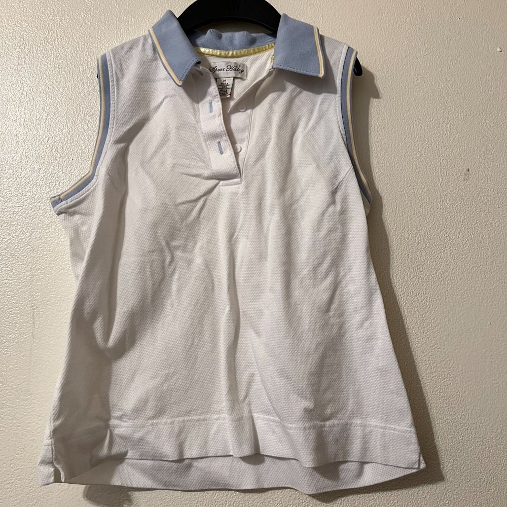 Sport Harley womens gold tank top  white /blue size M
